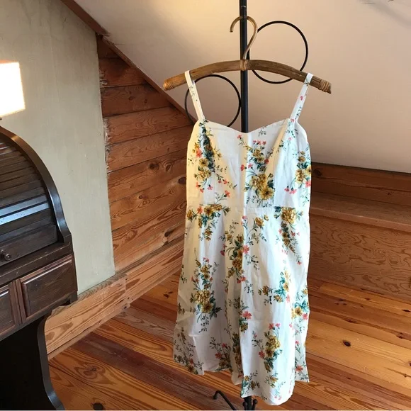 Old Navy | Dresses | Old Navy Off White Yellow Floral Linen Cami Skater  Dress Euc M | Poshmark